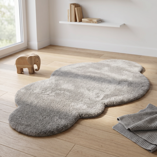 Premier Kids 100% Cotton, Hand-woven, Grey Cloud-shaped Rug, w100cm x d60cm