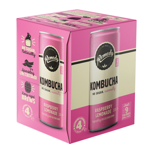Remedy Kombucha Raspberry Lemonade 4 × 330ml pack