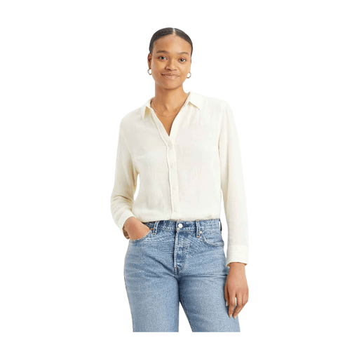 LEVI'S Women's Shirt Long Sleeve Savannah Stripe Anise Flower Linen The Classic Collection L