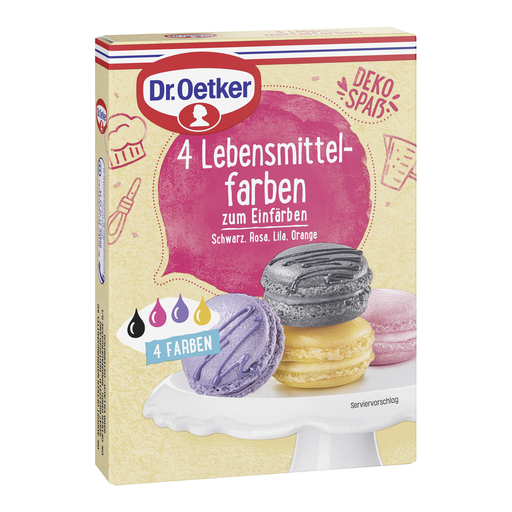 Dr. Oetker 4 Lebensmittelfarben Schwarz/Pink/Lila/Orange 4 x 20g