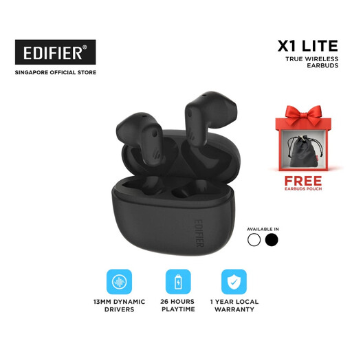 Edifier X1 Lite True Wireless Earbuds, Bluetooth 5.4 Earphones with 26 Hours Playtime Single Mic AI for Clear Calls, IP54 Sweat Resistant Low Latency Headphones Supports Fast Charging, Black