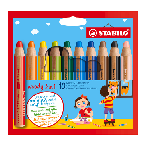 STABILO Woody 3-in-1 Colored Pencil Watercolor Wax Crayon Set