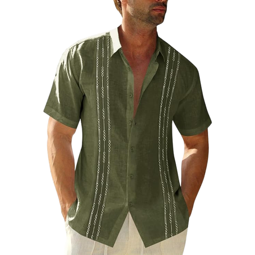 Men's Short Sleeve Guayabera Shirt in military green