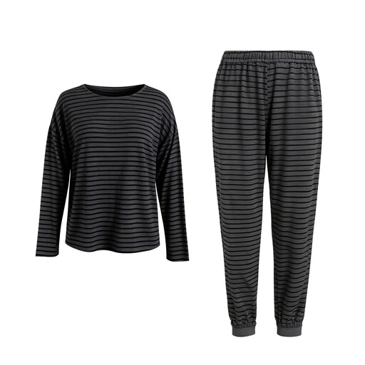 IZURIA round-neck striped black long sleeved top and pants set