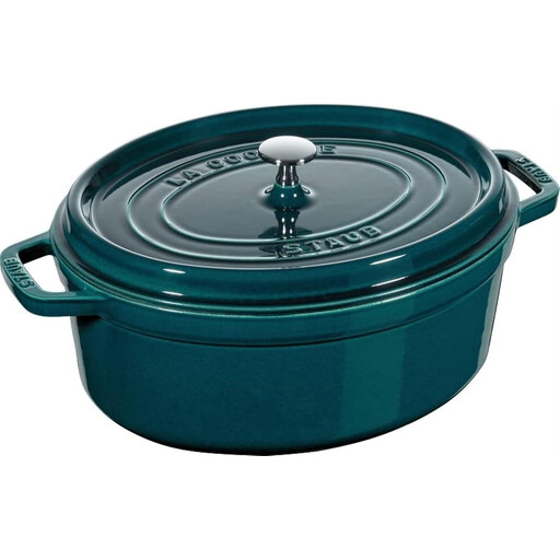 STAUB Cocotte, Gusseisen Br?ter, für alle Herdarten inkl. Induktion, Oval 33 cm, 6,7 L, Petrol-Blau
