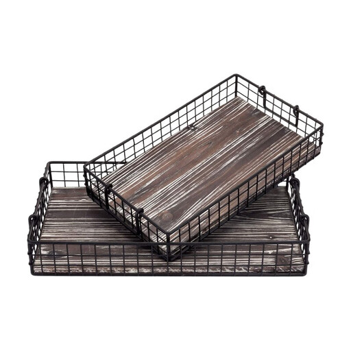 MyGift Wood and Metal Storage Baskets, Set of 2