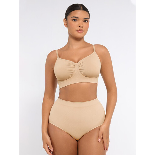 Feelingirl Everyday Seamless Comfortable Wireless Ruched Bust Bra