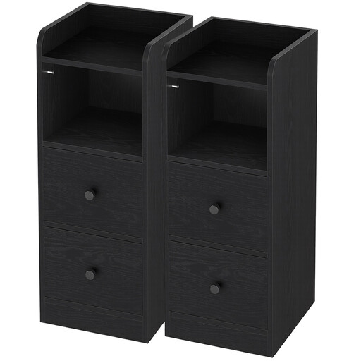 HaluPeit Slim Bedside Tables Set of 2, Narrow Side Table with 2 Drawers