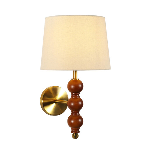 Lameke Wood and Gold Wall Lamp with Fabric Shade