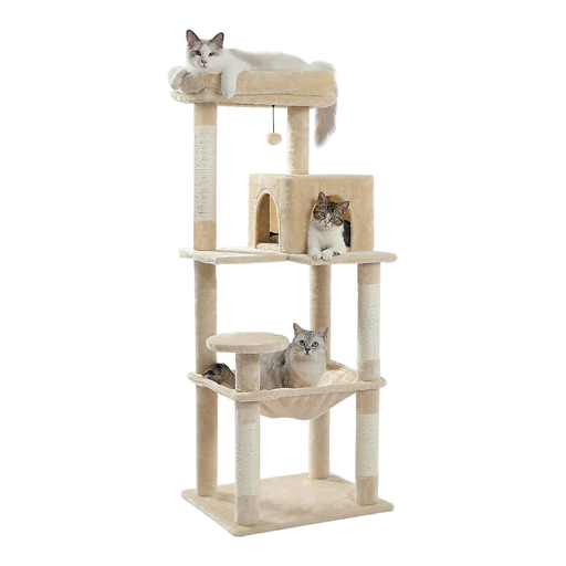 PAWZ Road 143cm Cat Tree with Metal Plush Hammock, Beige