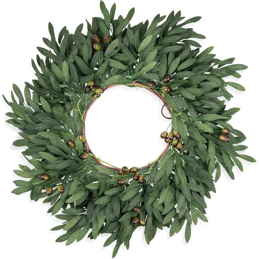 Grande couronne de 61 cm avec des feuilles d'olivier en soie et des olives décoratives