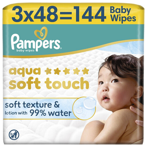 PAMPERS Aqua Soft Touch Baby Wipes - 3 x 48 wipes