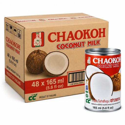 Pack of 48 CHAOKOH coconut milk tins, 165 ml each