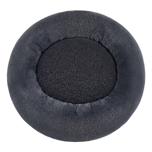 Ochama Fluffy Dog Bed, Cat Bed, Doughnut Cushion, Washable, Removable Padding in the Middle, Long Plush, 120 cm Diameter, Dark Grey