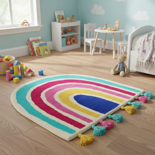 Premier Kids 100% Wool, Hand-woven, Boho, Rainbow Rug