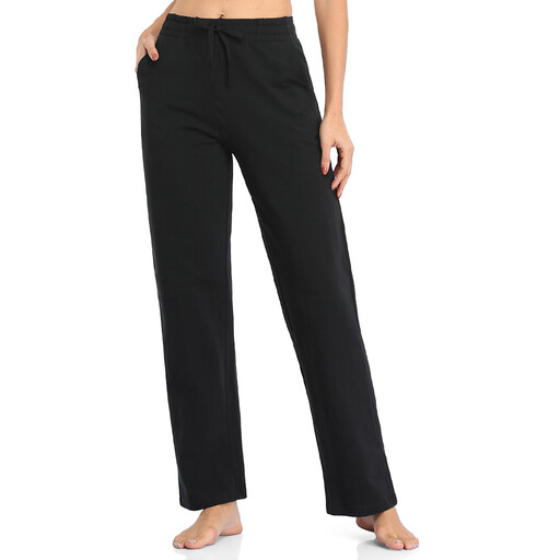 Willit Women's Cotton Sweatpants Open Bottom Yoga Sports Straight Leg Pants with Pockets Black XL