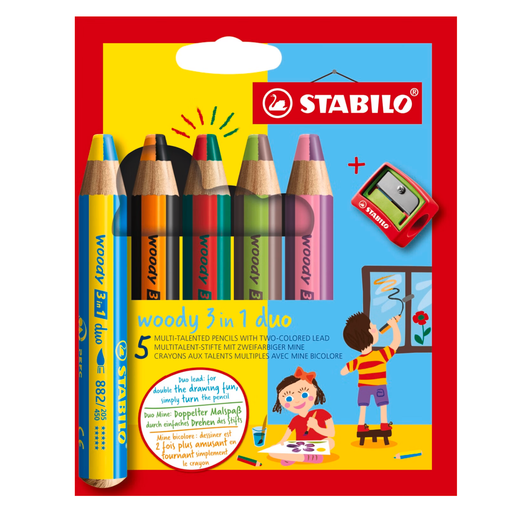 STABILO Woody 3-in-1 Duo Pencils - Set of 5 bi-colour pencils