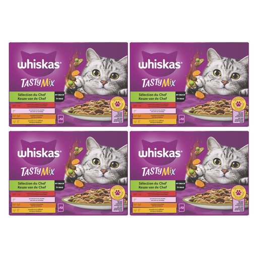 Whiskas Adult : assortiment Tasty Mix en sauce, 1+, 4 saveurs