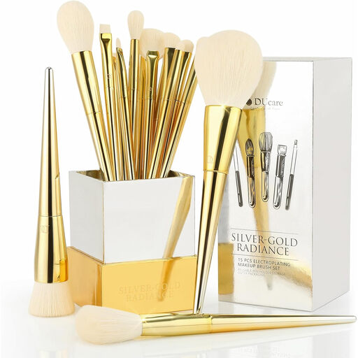 DUcare 15-Piece Gold and Silver Glow Makeup Brush Set