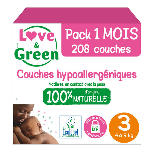 LOVE & GREEN Eco Hypoallergenic Baby Diapers Size 3 4-9kg Monthly Pack