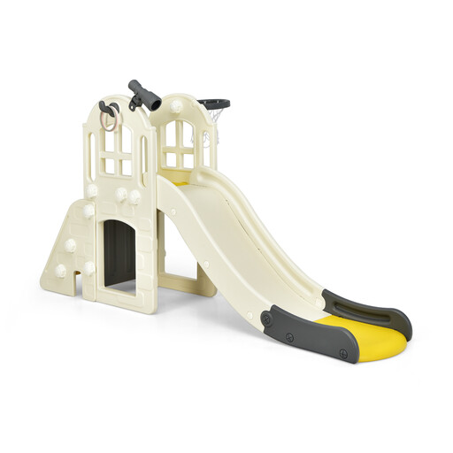6-in-1 Play Gym with Slide and Basketball Hoop