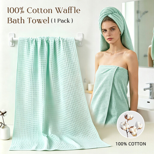 Lebonsoir 1PC Badetuch, 100% Baumwolle, Waffelstruktur, Hellblau