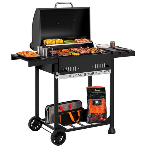 Black Charcoal Grill and Smoker, Outdoor BBQ Cart