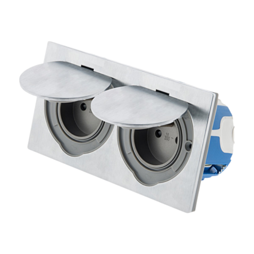 Zenitech 16A 2P+T Ground Socket with Brushed Aluminum Finish - Double IP55