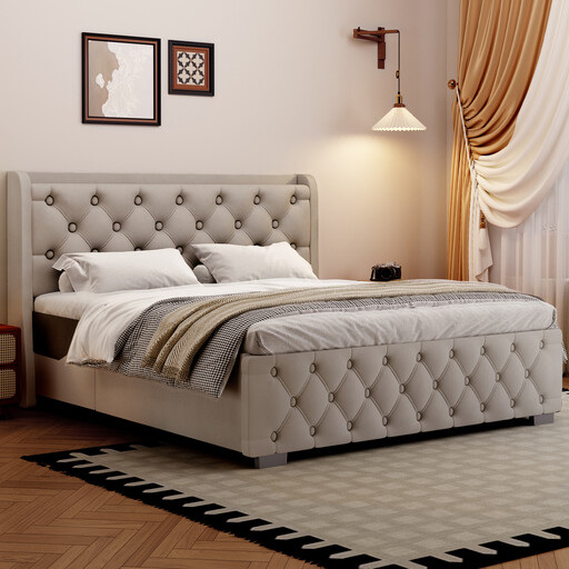 GTIMEX Polsterbett 140x200 cm mit Stauraum und LED