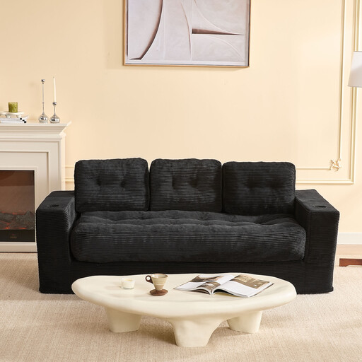 3 Seater Couch for Living Room, Space-Saving Sofa in a Box, Black