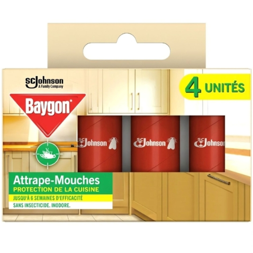 BAYGON Anti-Fly Trap Strip, Insecticide-Free, Indoor Use, 4 Pieces