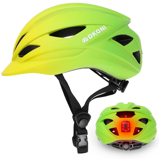 DKONI HS-086 Fahrradhelm für Erwachsene mit Licht Gelb-Grün L 58-61cm