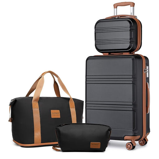 KONO 4-Piece Hardshell Luggage Set Black/Brown