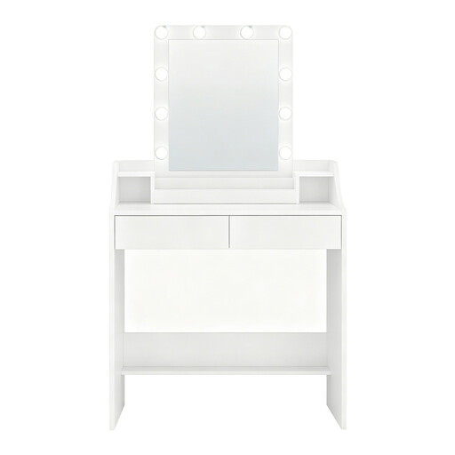 dressing table white colour Vanity and Chair Set with Mirror and Lights-White and matching stool 7 Stylish Dressing Table Colours