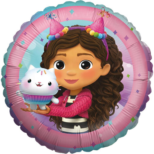 Party Factory Gabby's Dollhouse 45cm Round Cupcake Cat Metallic Balloon, Helium-Ready, Birthday Decoration