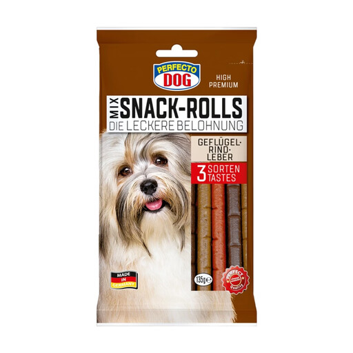 PERFECTO Dog Snack-Rolls-Mix with Poultry, Beef & Liver - 14 x 135g - Chewy Dog Treats Variety Pack