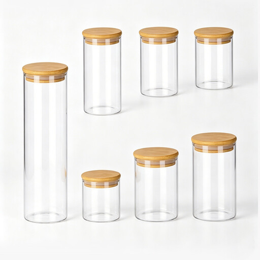 JORDAN&JUDY 7-Piece Food Storage Jars, Glass Airtight Containers for Grains