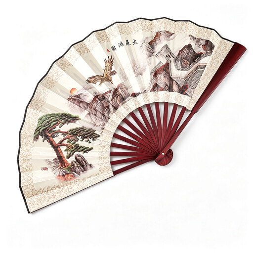Chinese Folding Fan with silk-effect fabric and ink painting