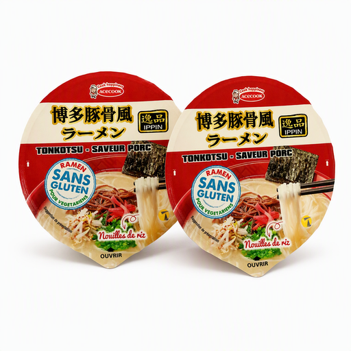 ACECOOK IPPIN Instant Ramen Noodle Bowl, Tonkotsu Flavour (63g)×2