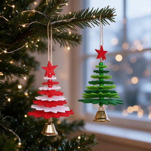 2Pcs Felt Christmas Tree Shape Ornaments with bell