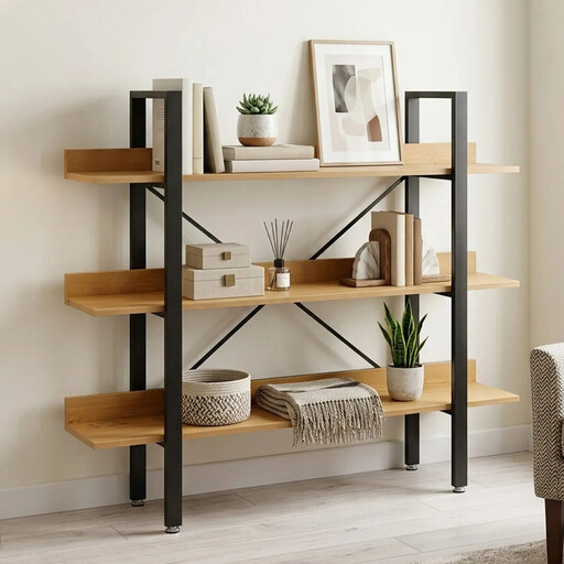 Interiors by Premier Bookcase Laxton 3 Shelves Oak Effect/Black Short