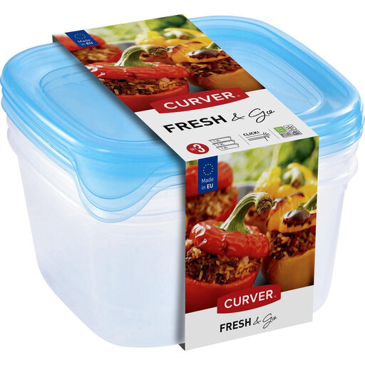 Curver Fresh & Go Food Storage Containers with Lid - Square - 3x1.2L