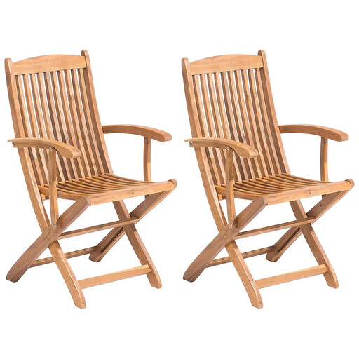 Beliani Set of 2 Garden Folding Chairs Light Wood MAUI