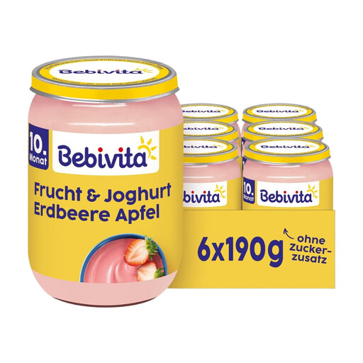 Bebivita Fruit & Yogurt Strawberry in Apple, 190g 6-Pack (6x190g)