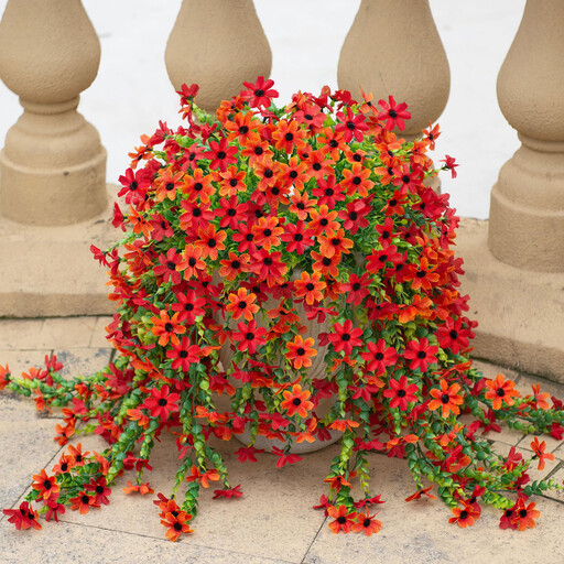 4Pcs 28.7in/72.8cm Artificial Hanging Flowers for Outdoors Fake Plants Decoration(orange&red)