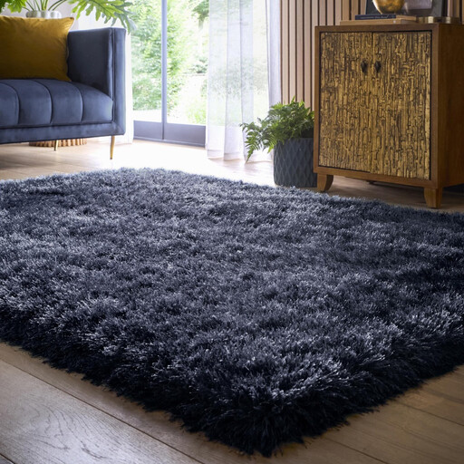 Origin Rug Extravagance Navy, a plush shaggy rug in a deep blue colour