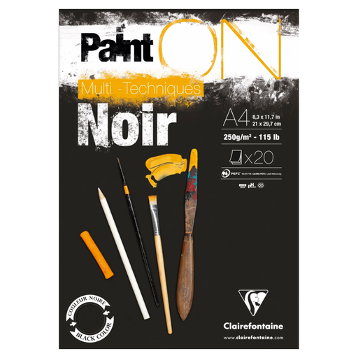 CLAIREFONTAINE Paint'ON Black Head-Glued Block, 20 Sheets, 250 g/m?, A4