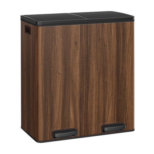 ochama Kitchen Pedal Bin, 2-Compartment, Walnut