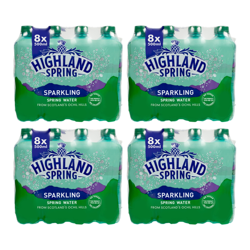 Highland Spring Sparkling Spring Water, 4 x 8x500ml