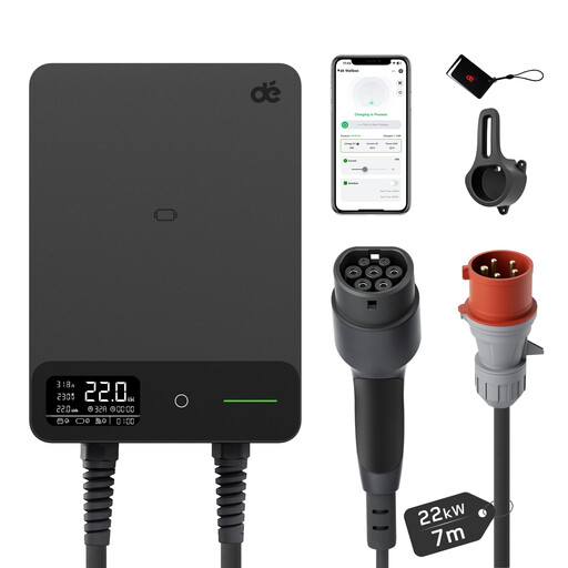 dé Wallbox 22kW with App and Electricity Meter 7.5m Type 2 Charging Cable